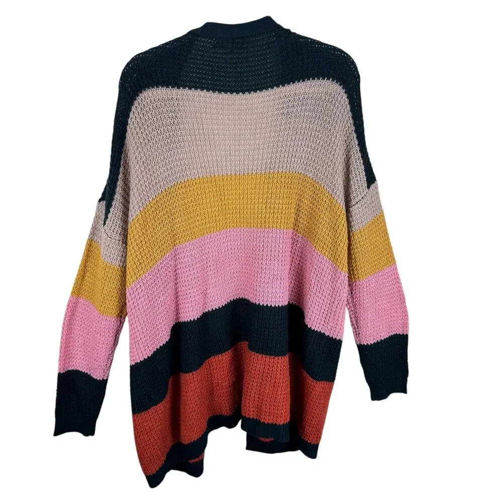 Umgee USA Colorful Striped Long Sleeve Lightweight Loose Knit Open Cardigan XL - Picture 4 of 7